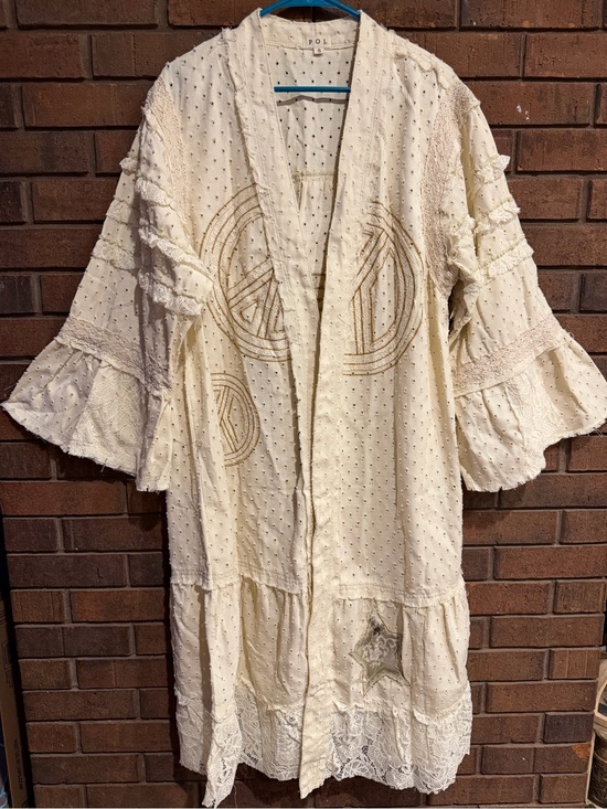 POL Sweaters - POL Cream Boho Embroidered Long Duster small NEW NWT peace lace